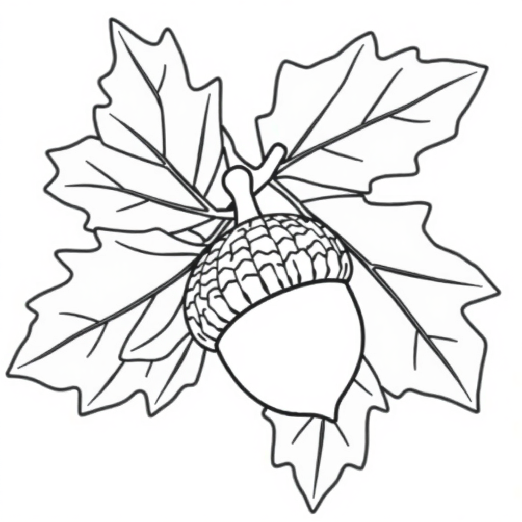 Acorn And Oak Leaves Coloring Page