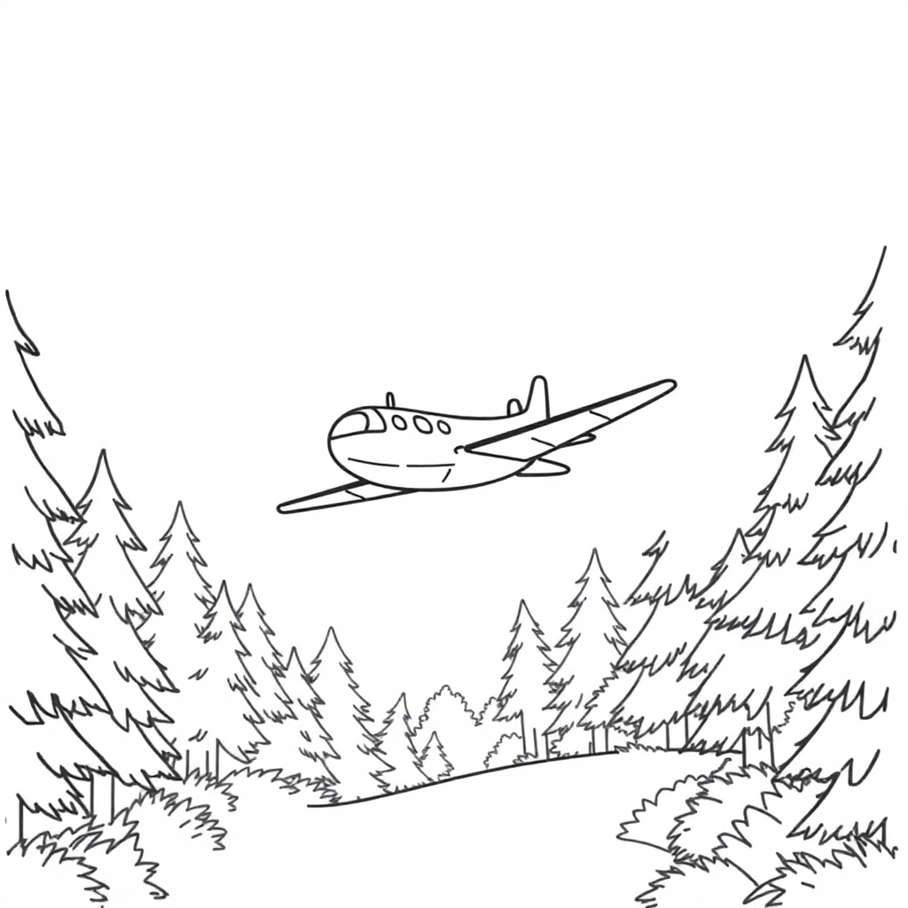 Airplane Flying In Forest Coloring Page