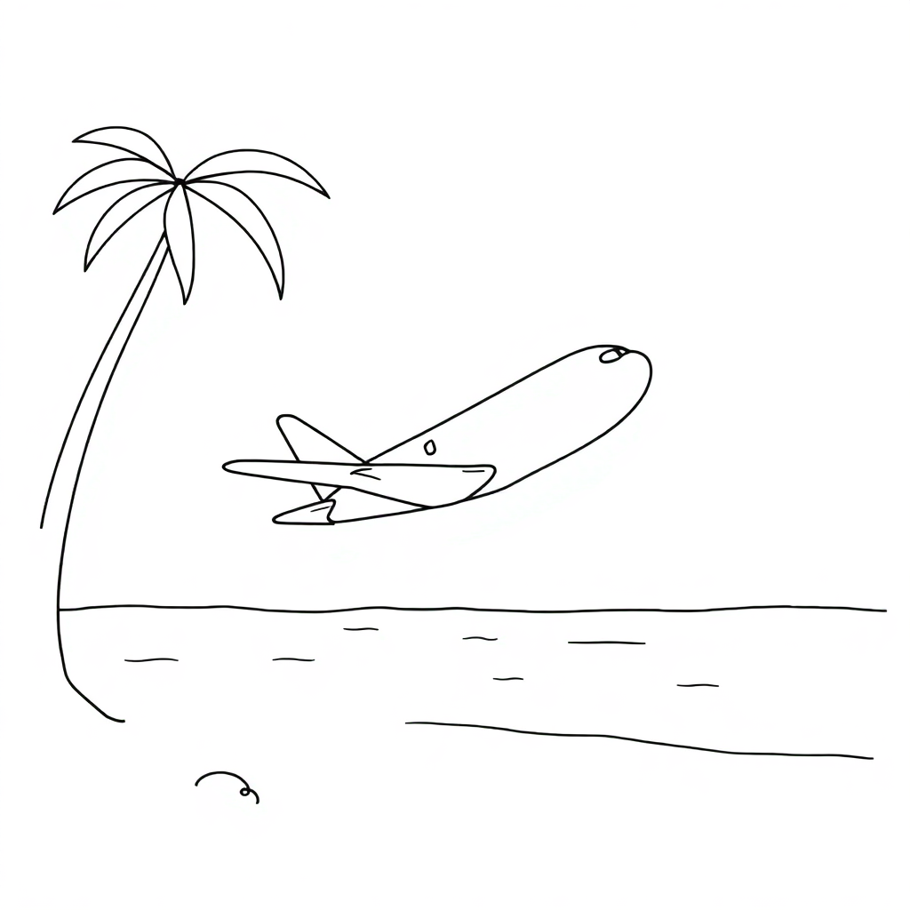 Airplane Flying On Beach Coloring Page