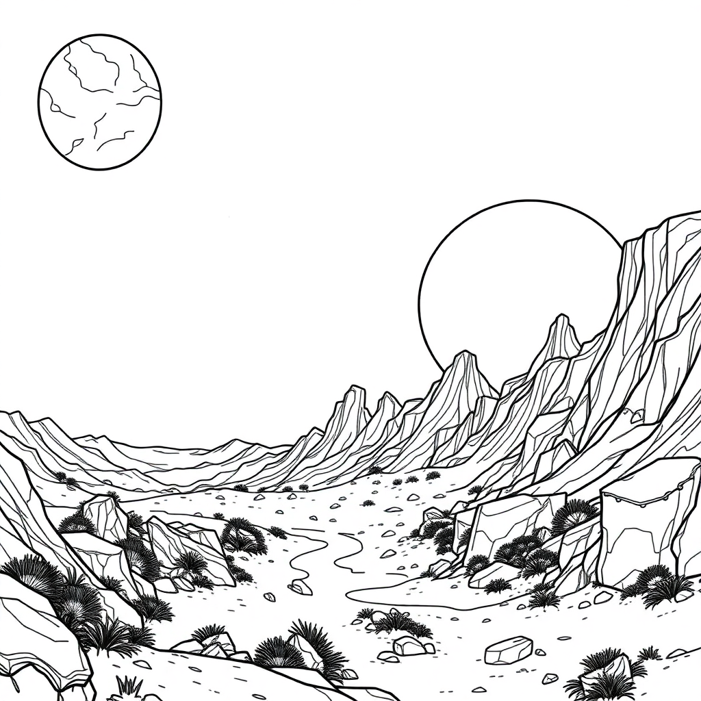 Alien Planet Landscape Coloring Page