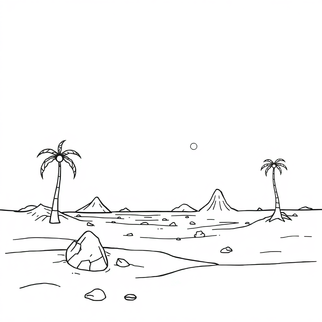 Alien Planet Landscape On Beach Coloring Page