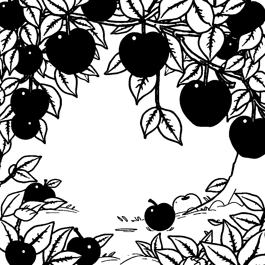 Apple And Fruits In Forest Coloring Page