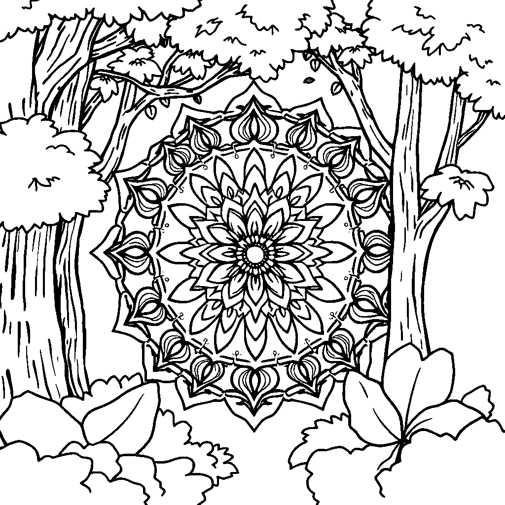 Art Nouveau Mandala In Forest Coloring Page