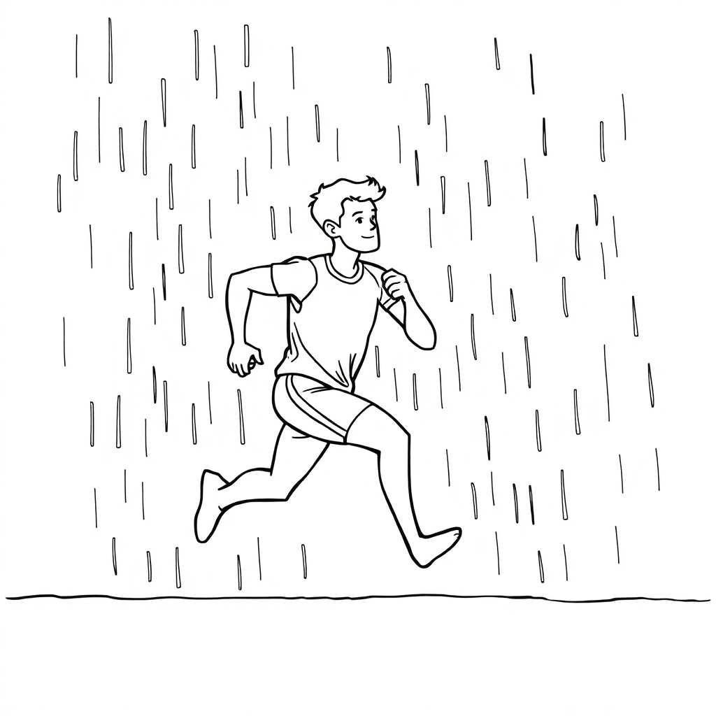 Athlete Running In Rain Coloring Page
