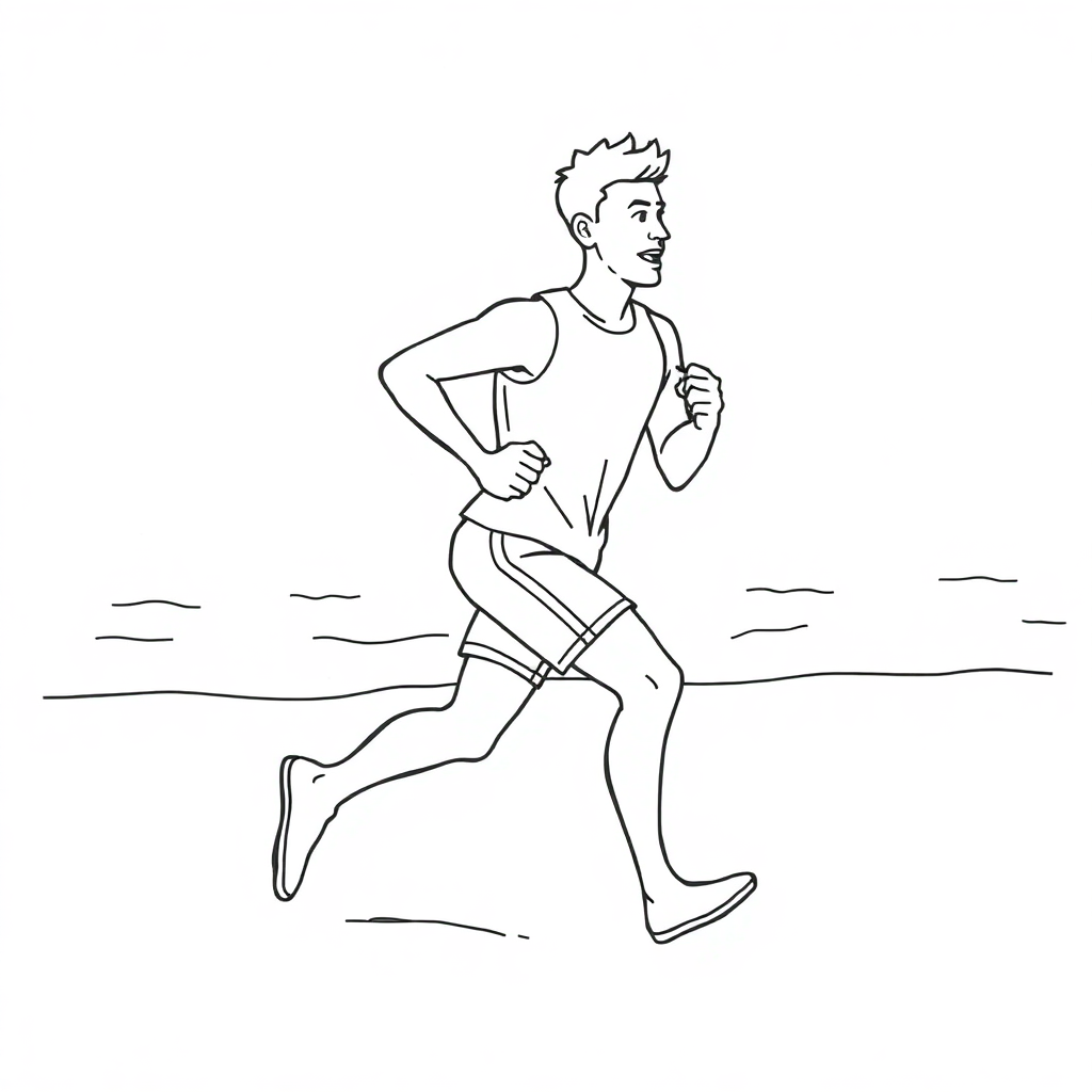 Athlete Running On Beach Coloring Page