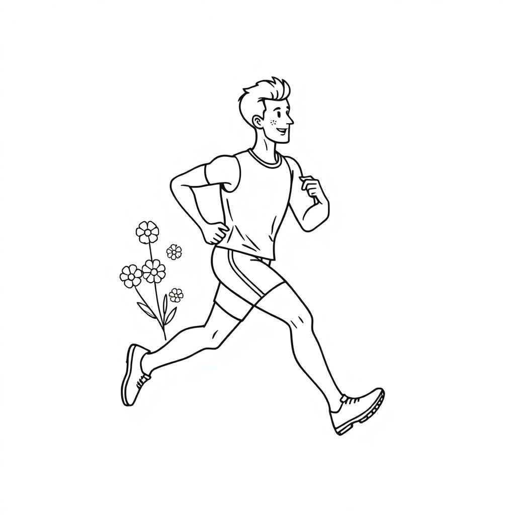 Athlete Running With Flowers Coloring Page
