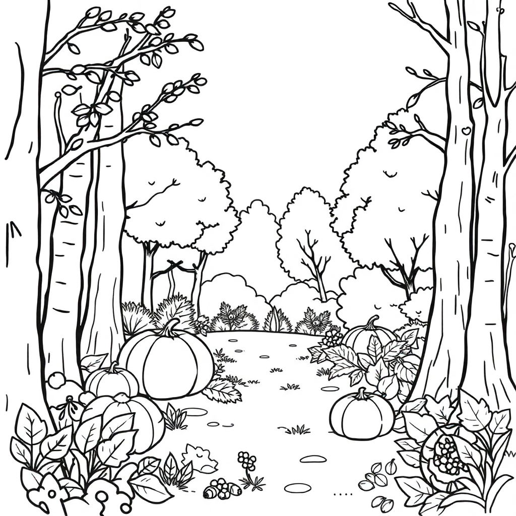 Autumn Harvest In Forest Coloring Page
