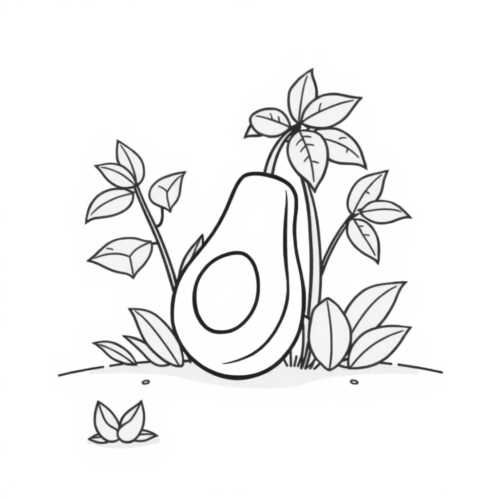 Avocado In Garden Coloring Page