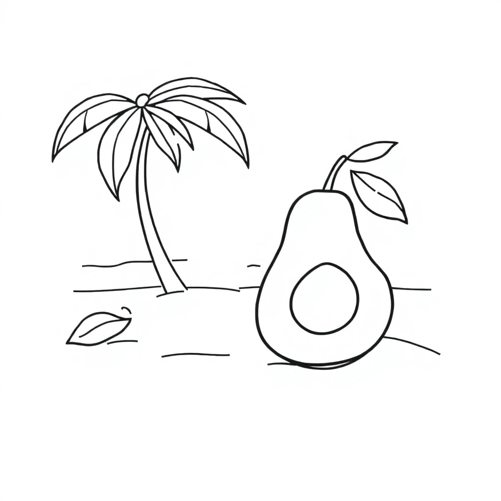 Avocado On Beach Coloring Page