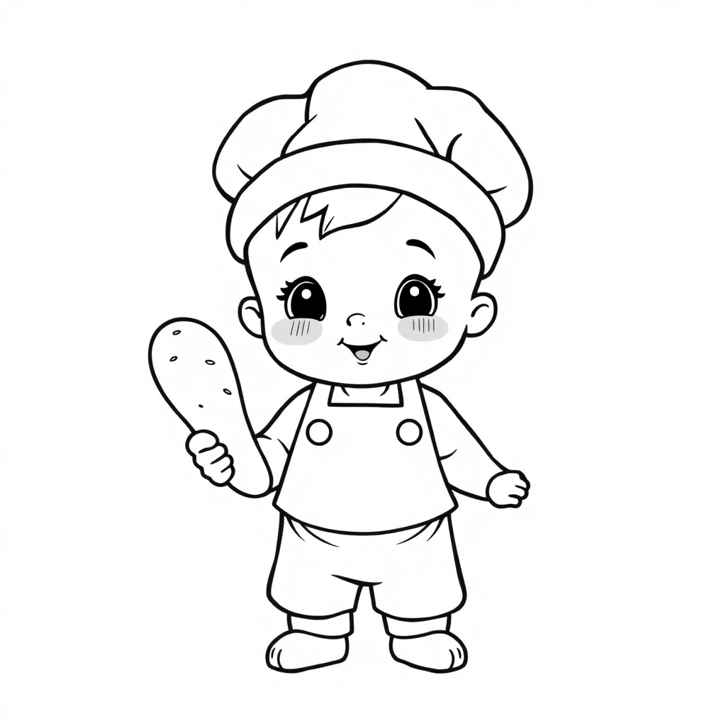 Detailed Baby Baker With Bread Coloring Page
