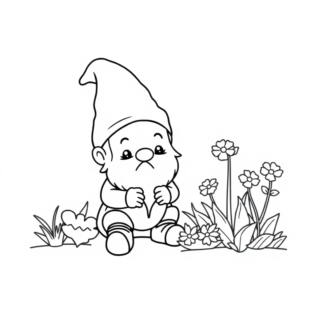 Baby Gnome In Garden Coloring Page