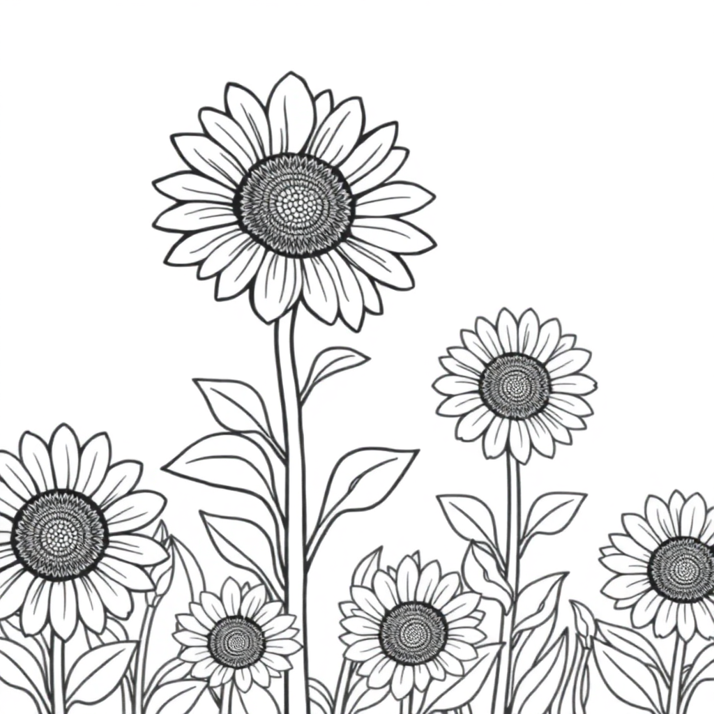 Baby Sunflower Field Coloring Page