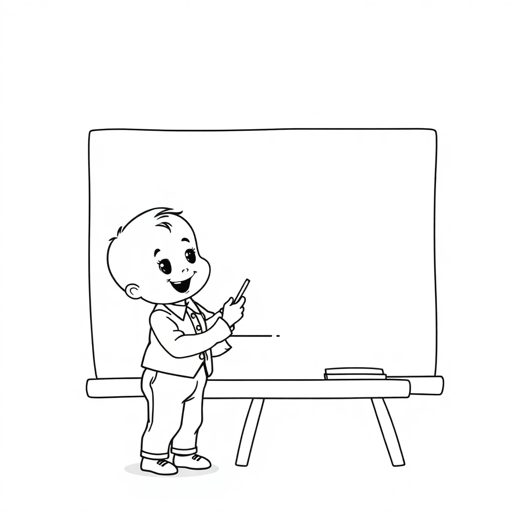 Baby Teacher At Blackboard Coloring Page