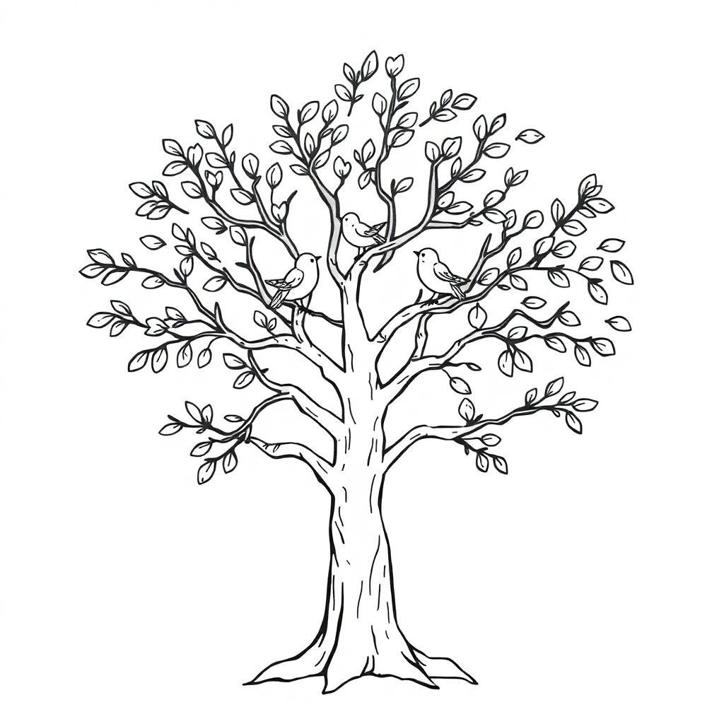 Baby Tree With Birds Coloring Page