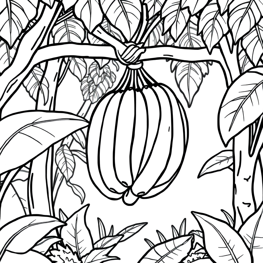 Banana Bunch In Forest Coloring Page
