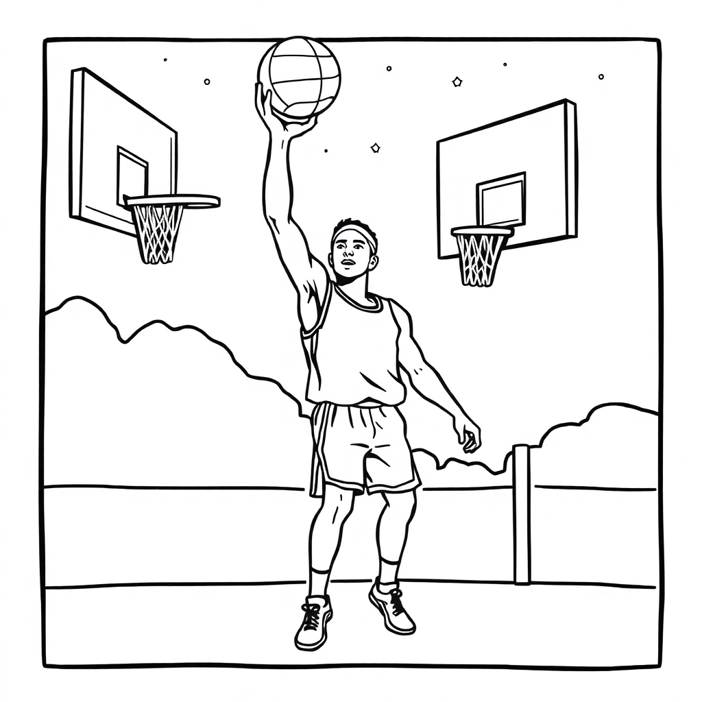 Basketball Player At Night Coloring Page