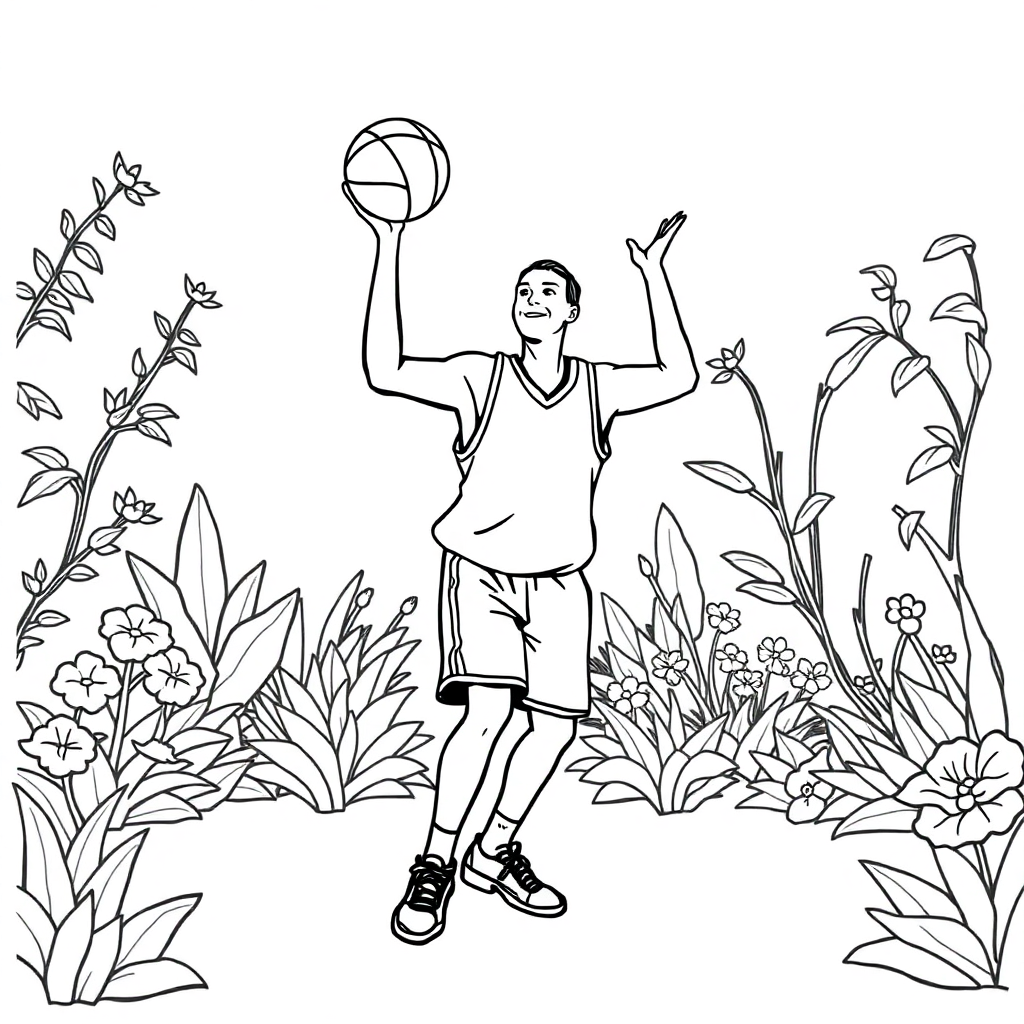Basketball Player In Garden Coloring Page