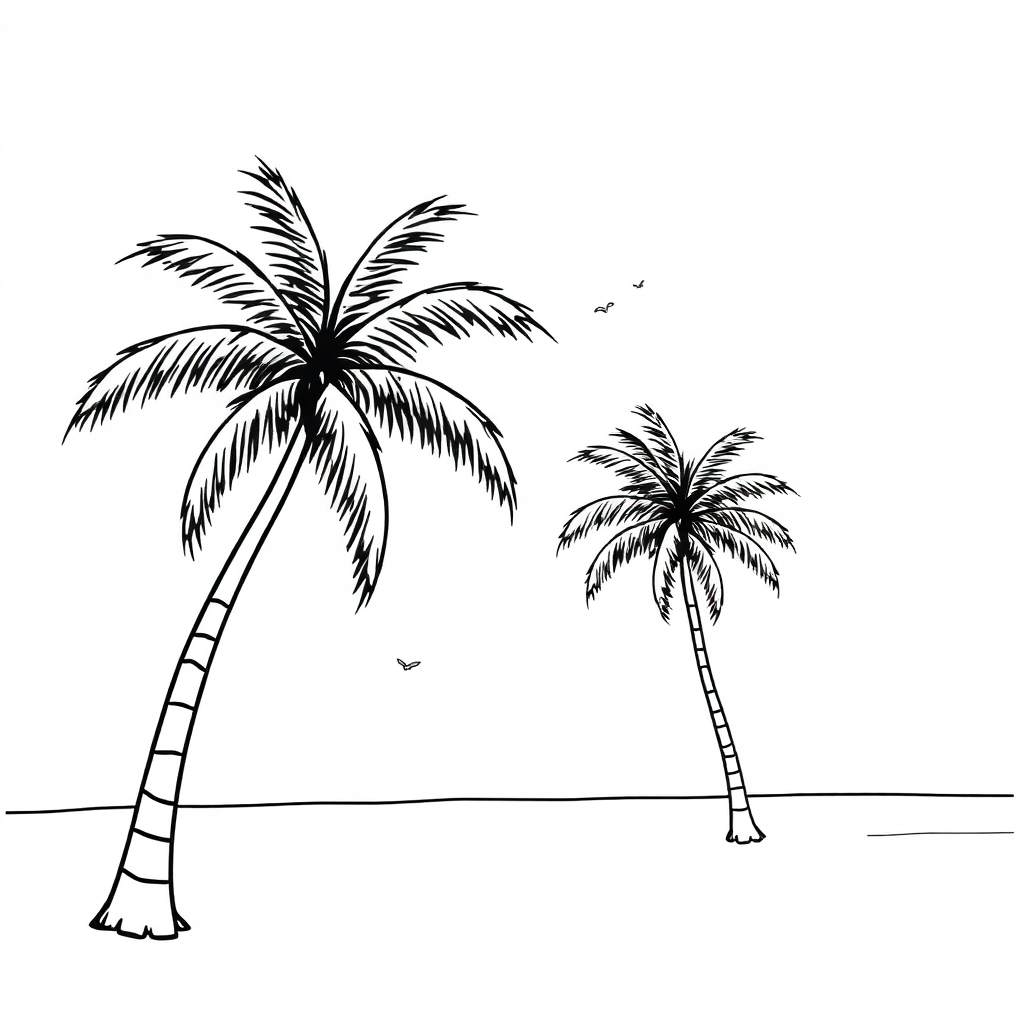 Beach With Palm Trees Coloring Page