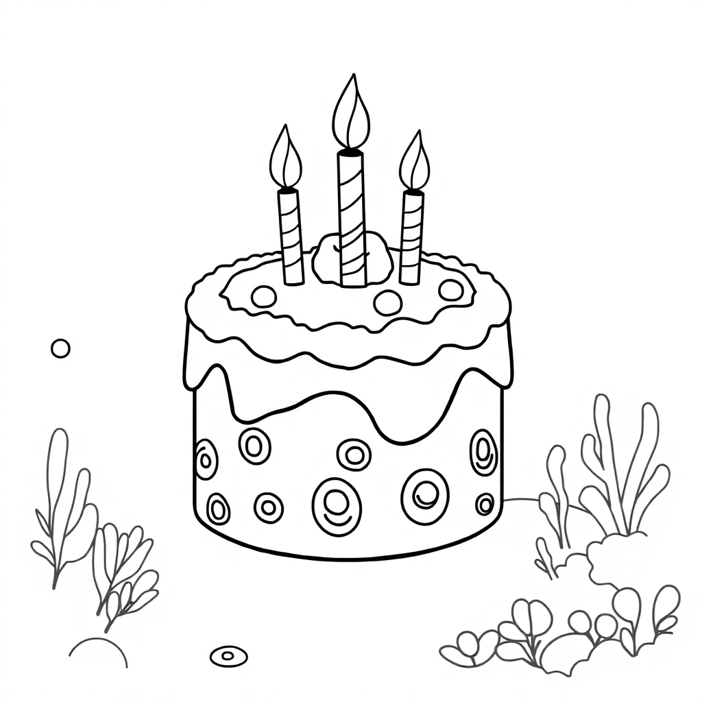 Birthday Cake Underwater Coloring Page