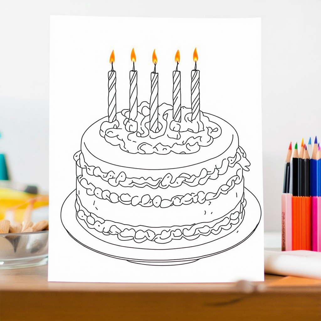 Birthday Cake With Candles Coloring Page