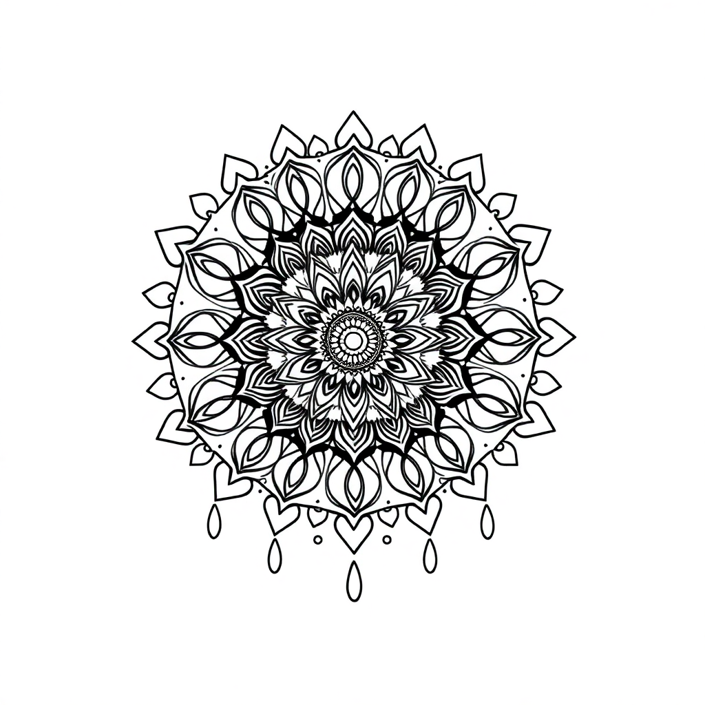 Bohemian Mandala In Rain Coloring Page