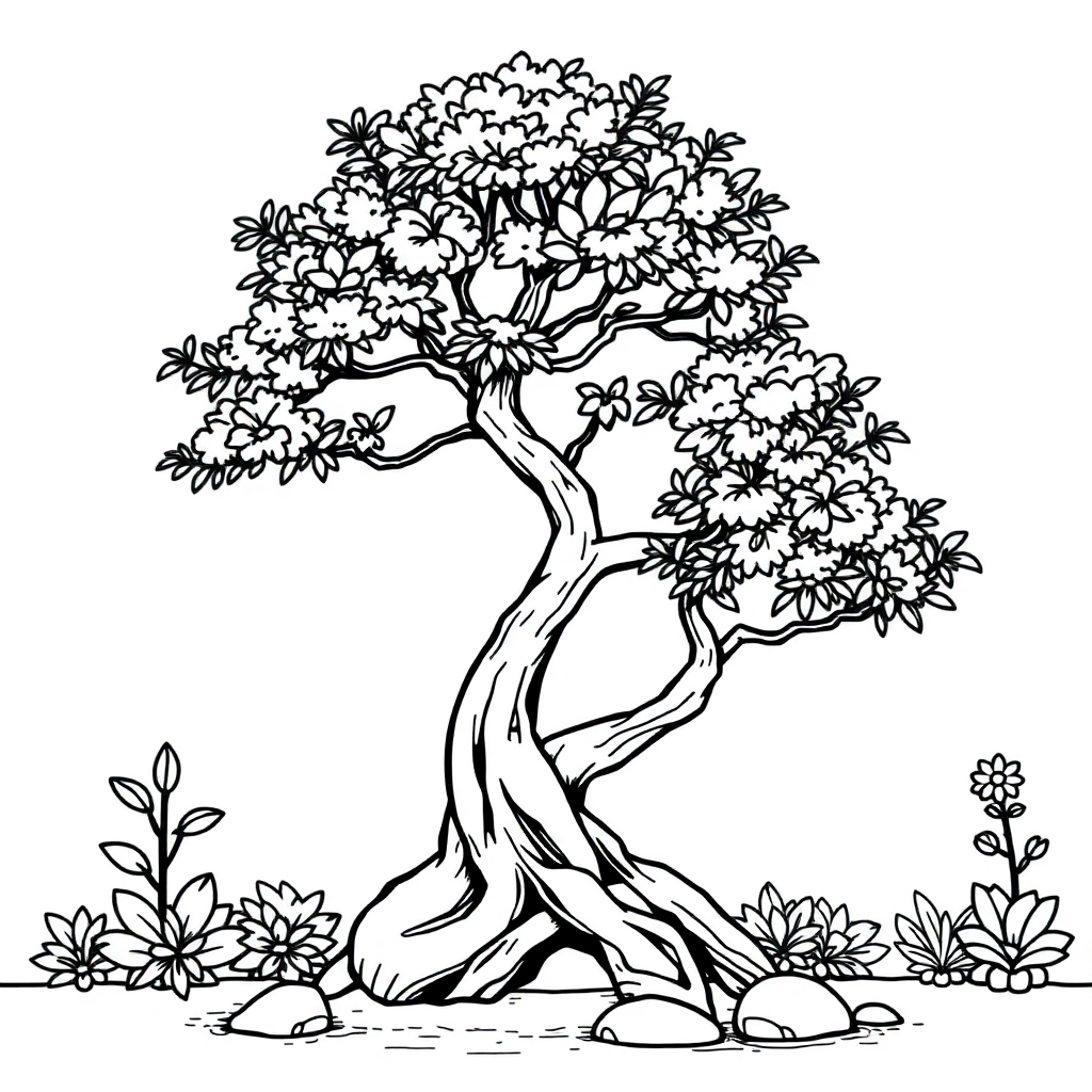 Bonsai Tree In Garden Coloring Page
