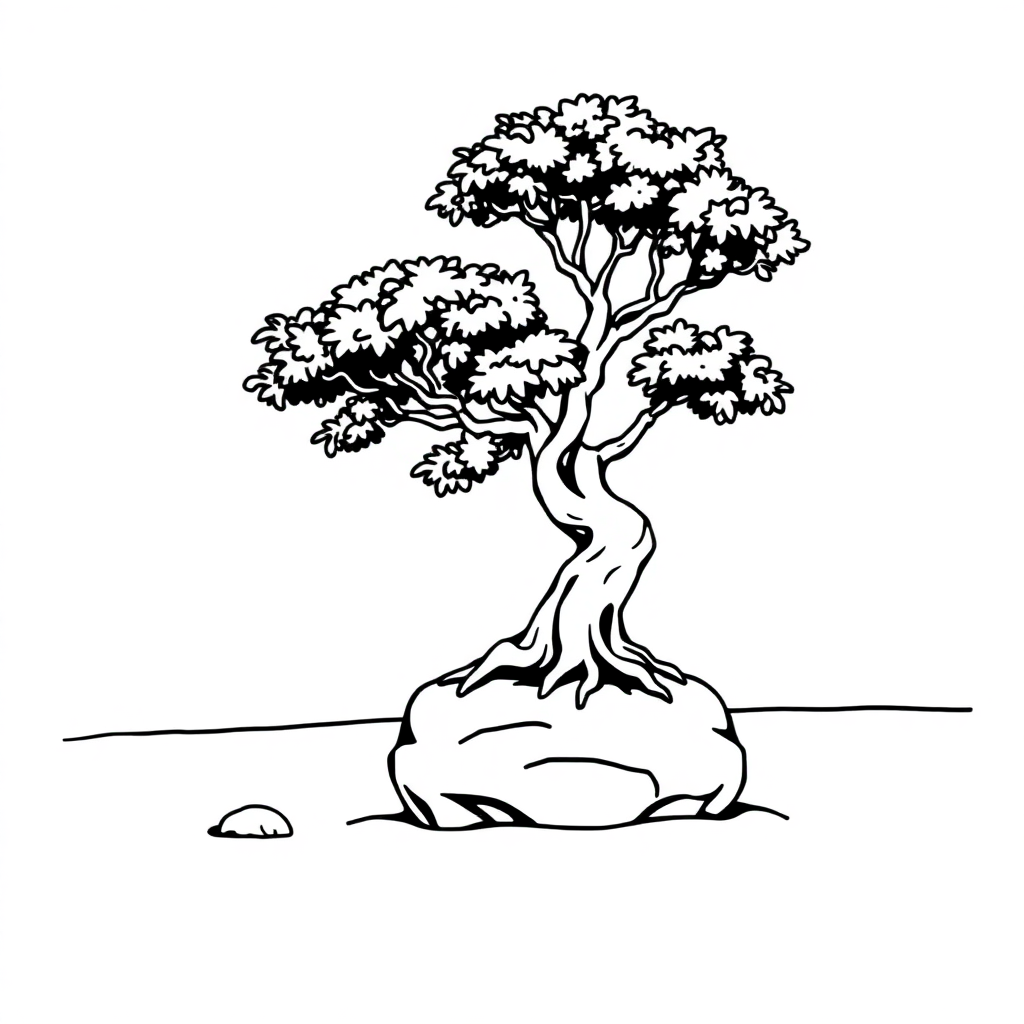 Bonsai Tree On Beach Coloring Page