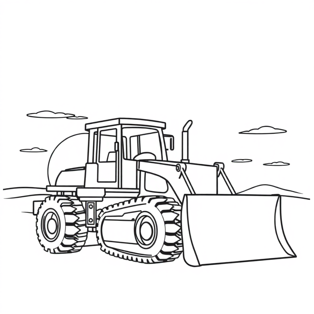 Bulldozer At Sunset Coloring Page