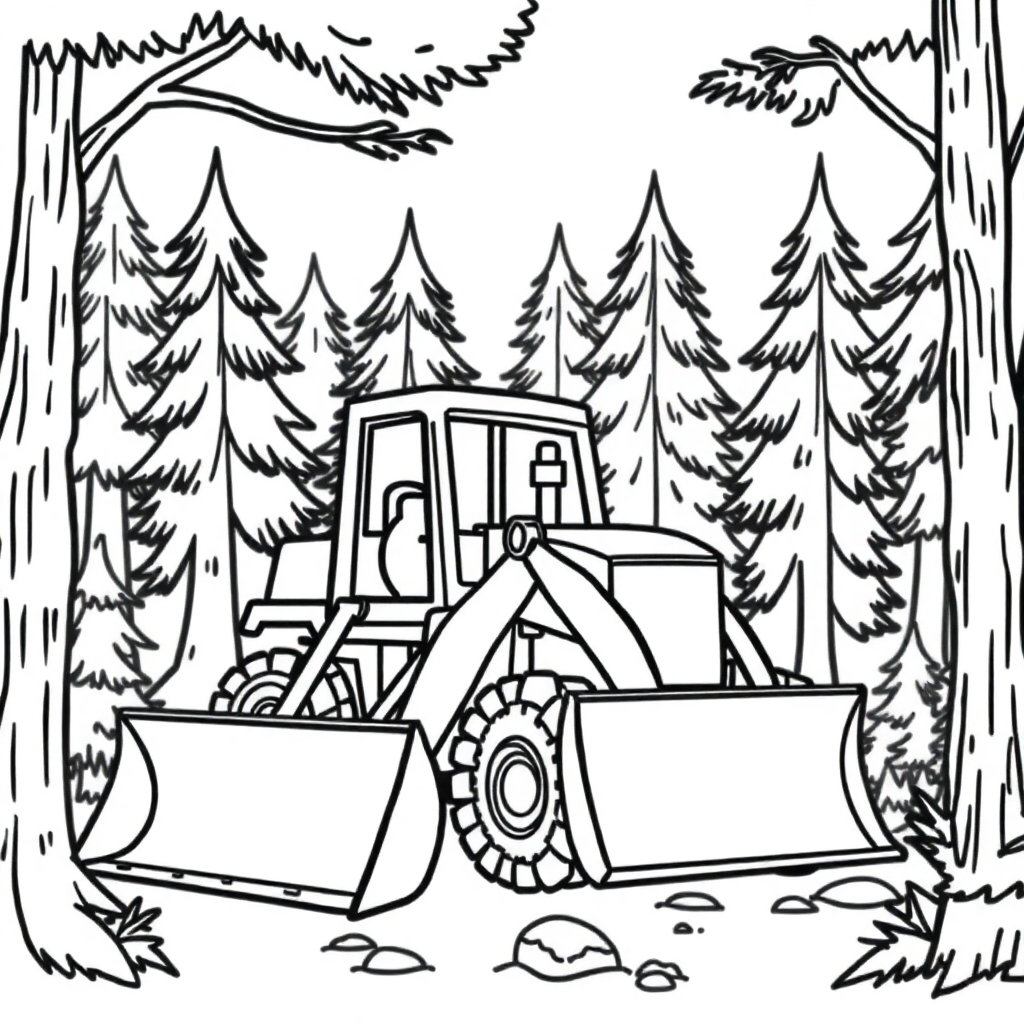 Bulldozer In Forest Coloring Page