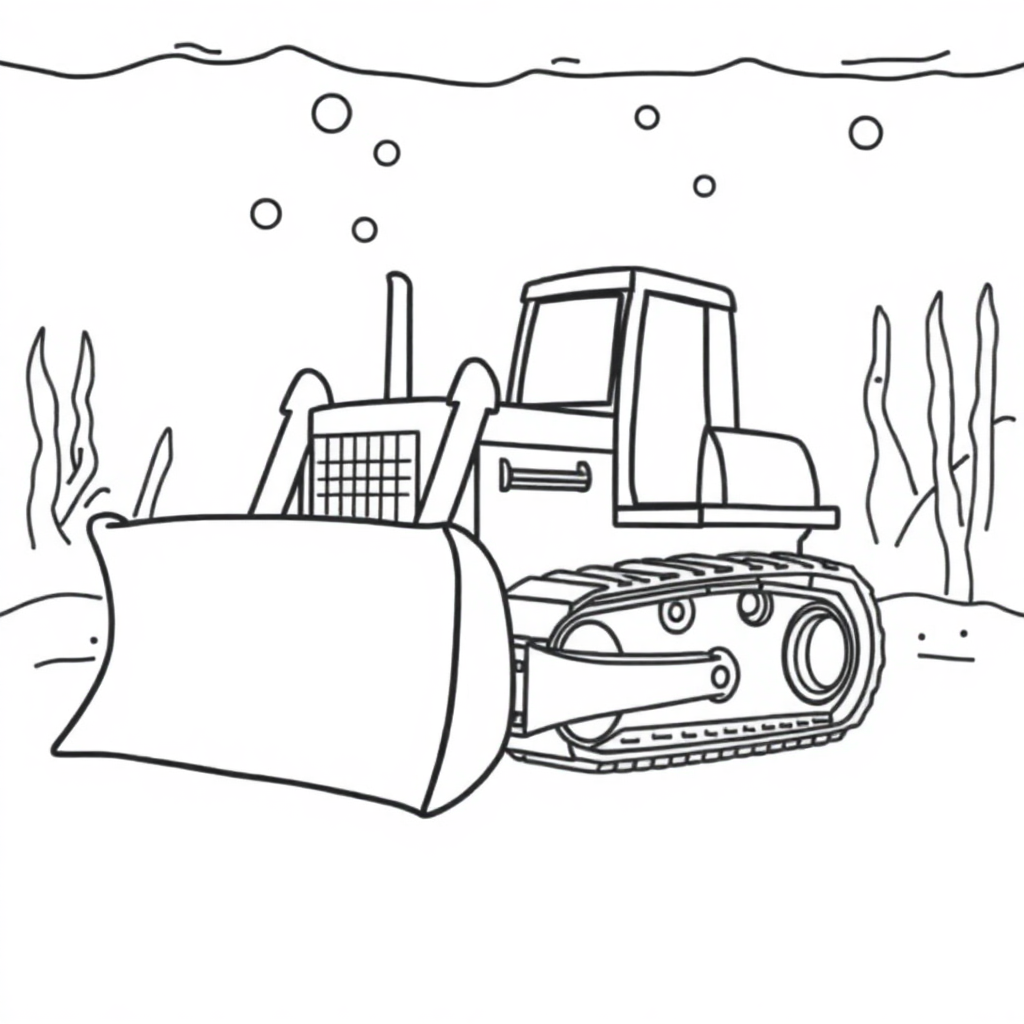 Bulldozer Underwater Coloring Page