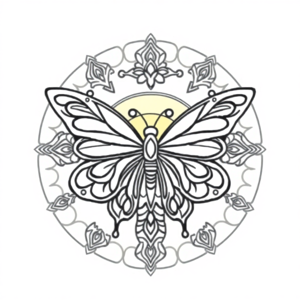 Butterfly Mandala At Sunset Coloring Page