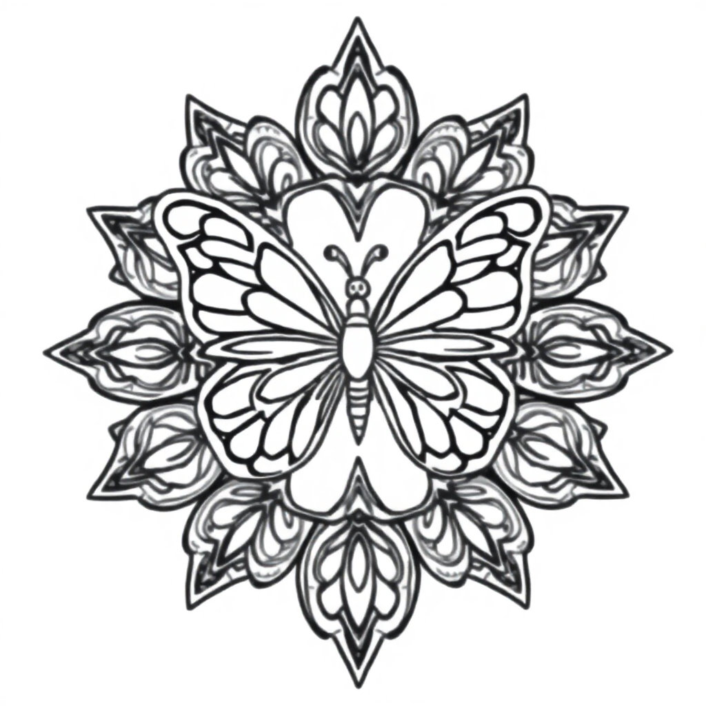Butterfly Mandala On Beach Coloring Page