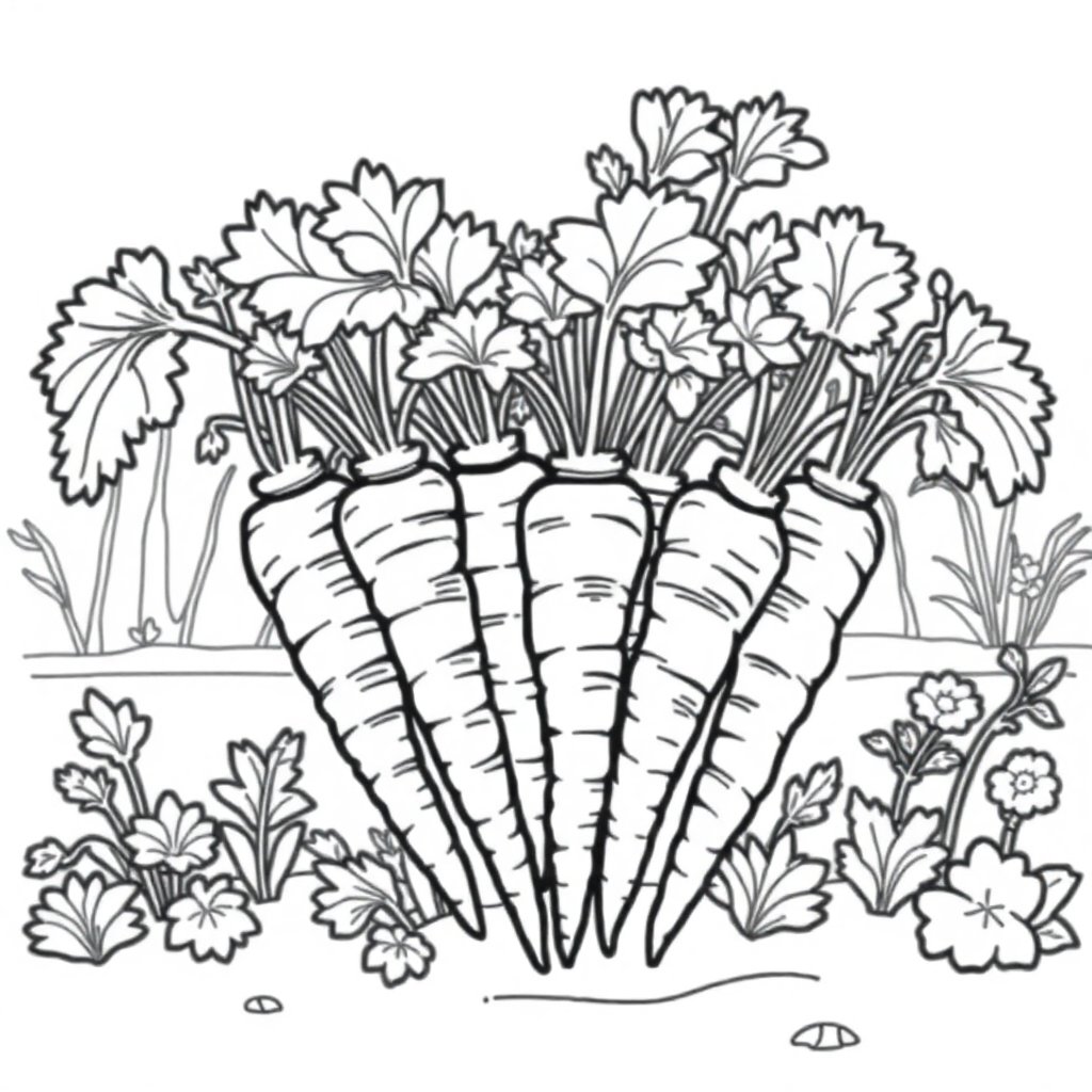 Carrot Bunch In Garden Coloring Page