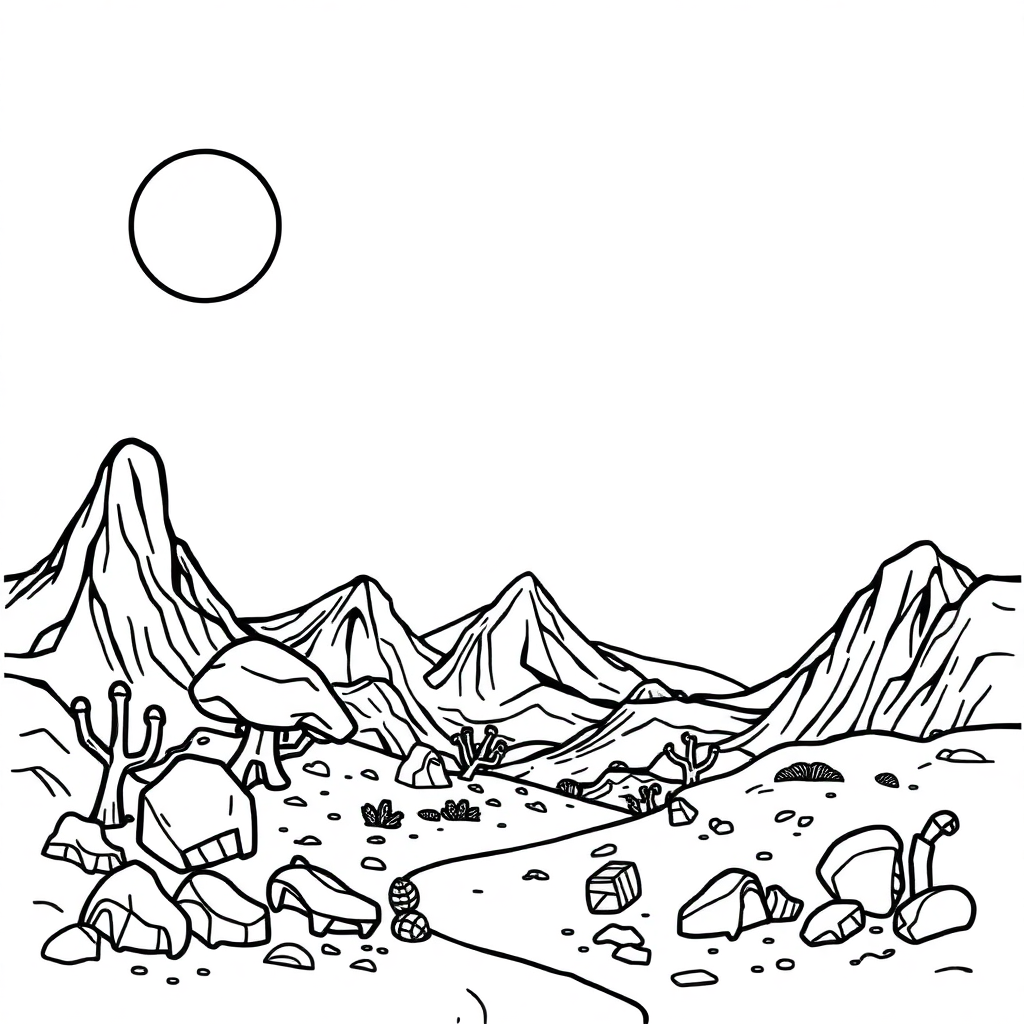 Cartoon Alien Planet Landscape Coloring Page