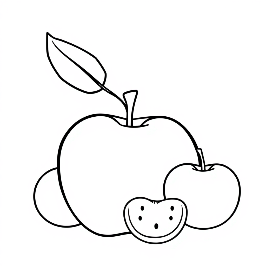 Cartoon Apple And Fruits Coloring Page