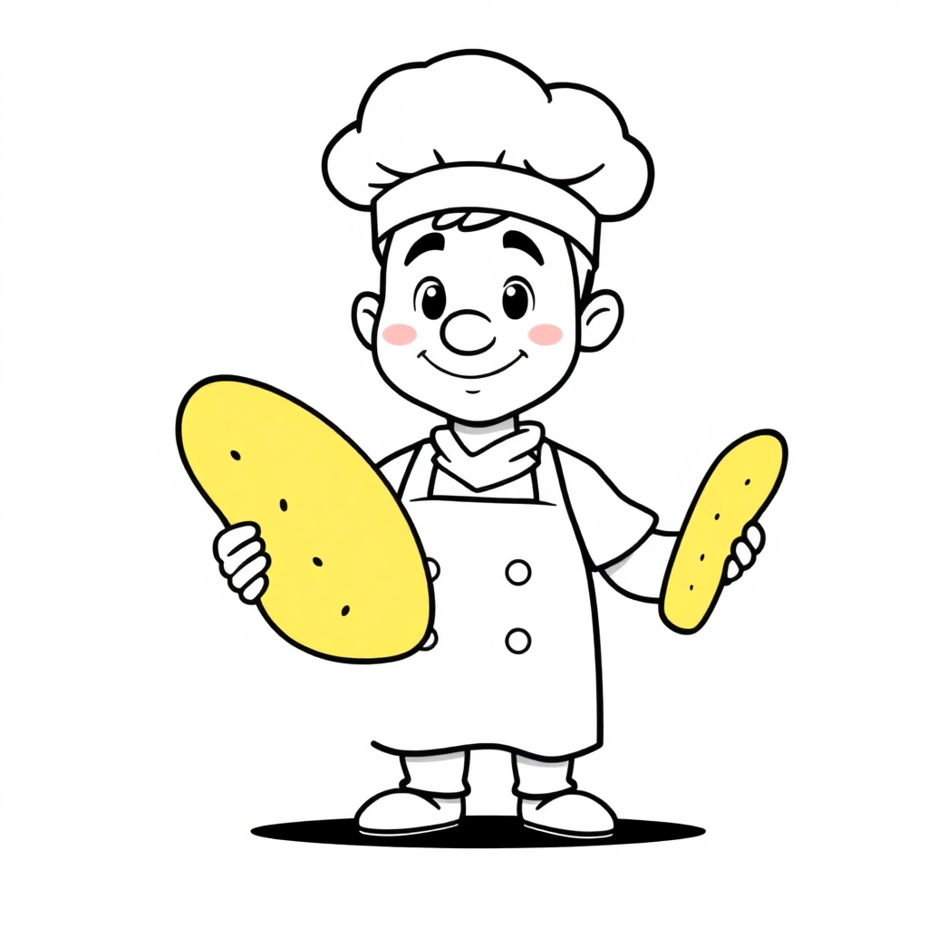 Cartoon Baker With Bread Coloring Page