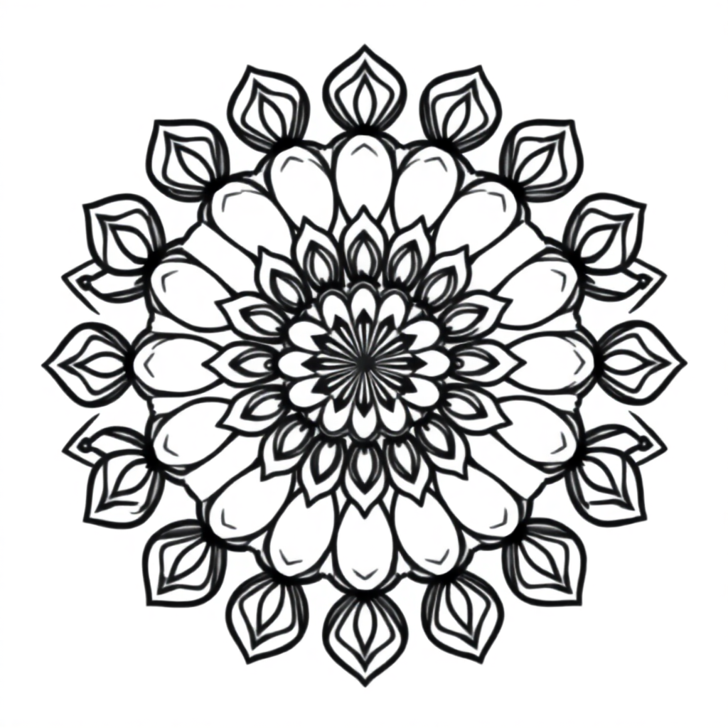 Cartoon Circular Mandala With Petals Coloring Page
