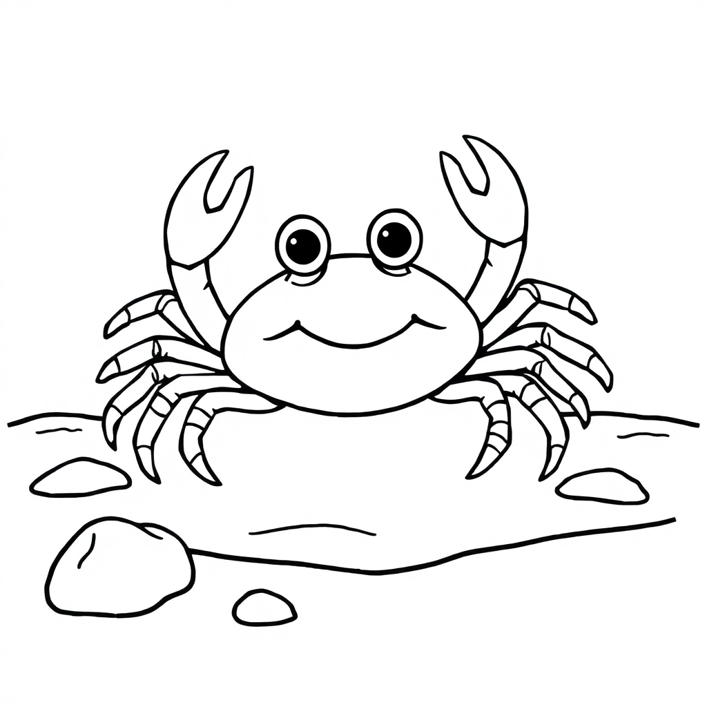 Cartoon Crab On Beach Coloring Page