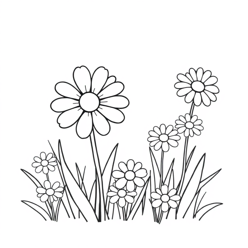 Cartoon Daisy Meadow Coloring Page