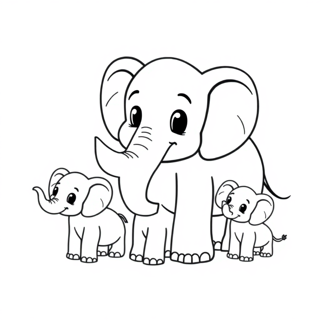 Cartoon Elephant Family Coloring Page