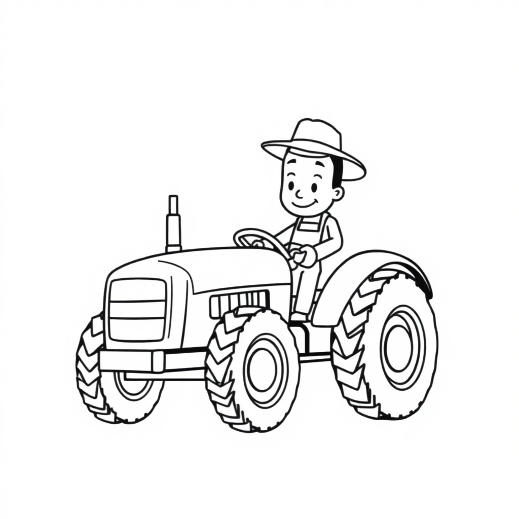 Cartoon Farmer With Tractor Coloring Page