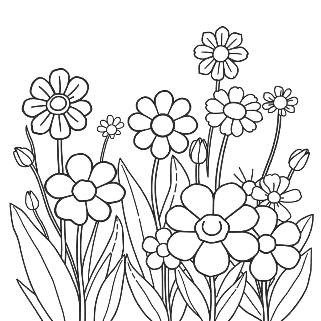 Cartoon Garden Flowers Coloring Page