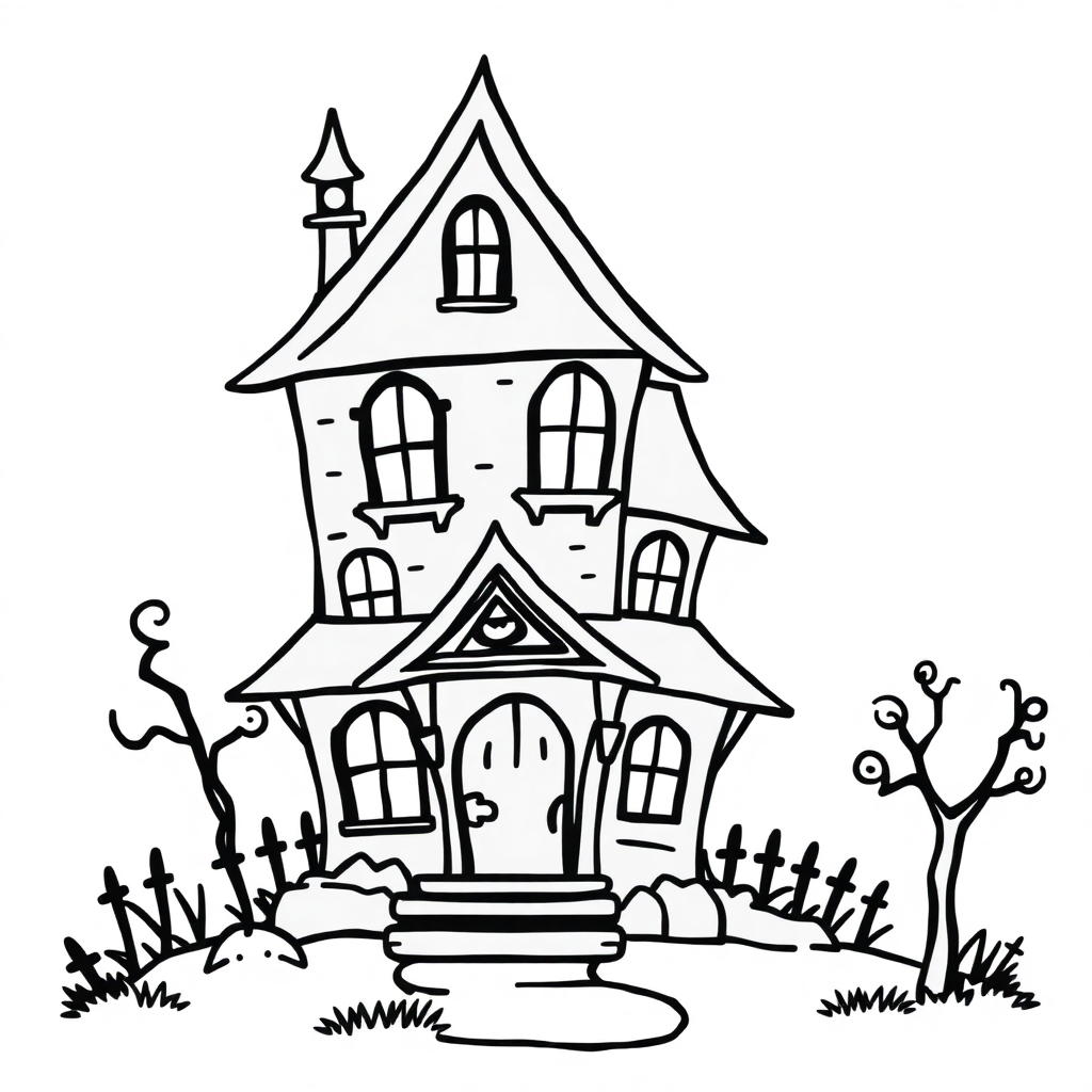 Cartoon Haunted House Coloring Page