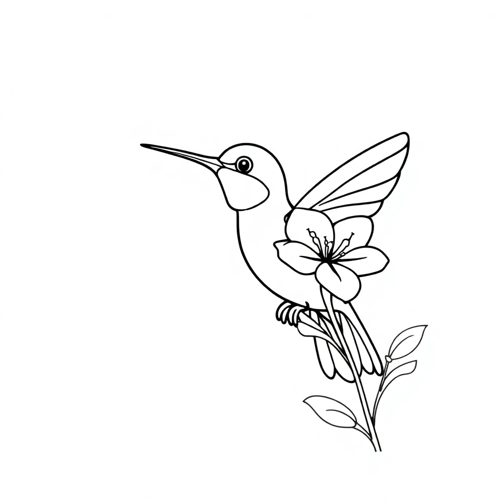 Cartoon Hummingbird Near Flower Coloring Page