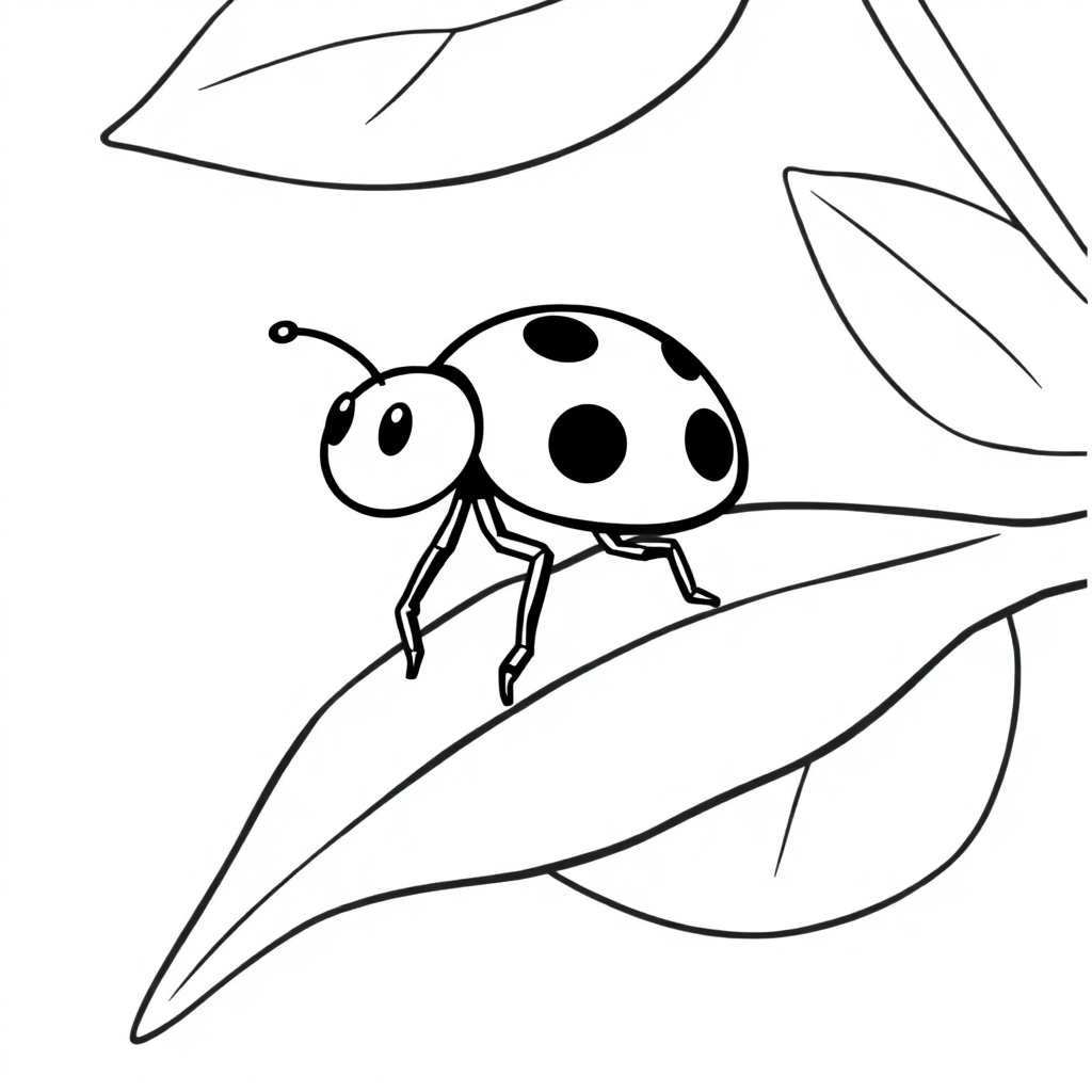 Cartoon Ladybug On Leaf Coloring Page