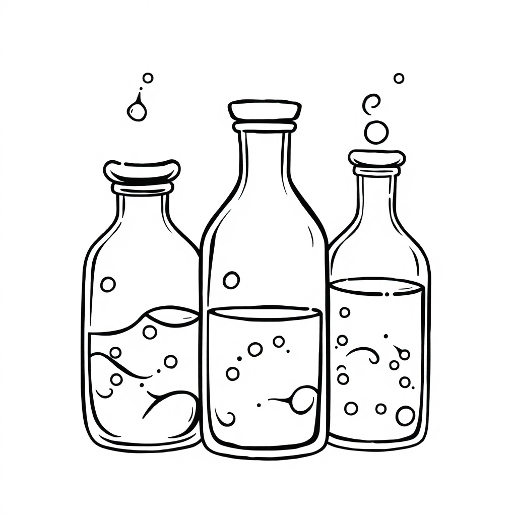 Cartoon Magical Potion Bottles Coloring Page