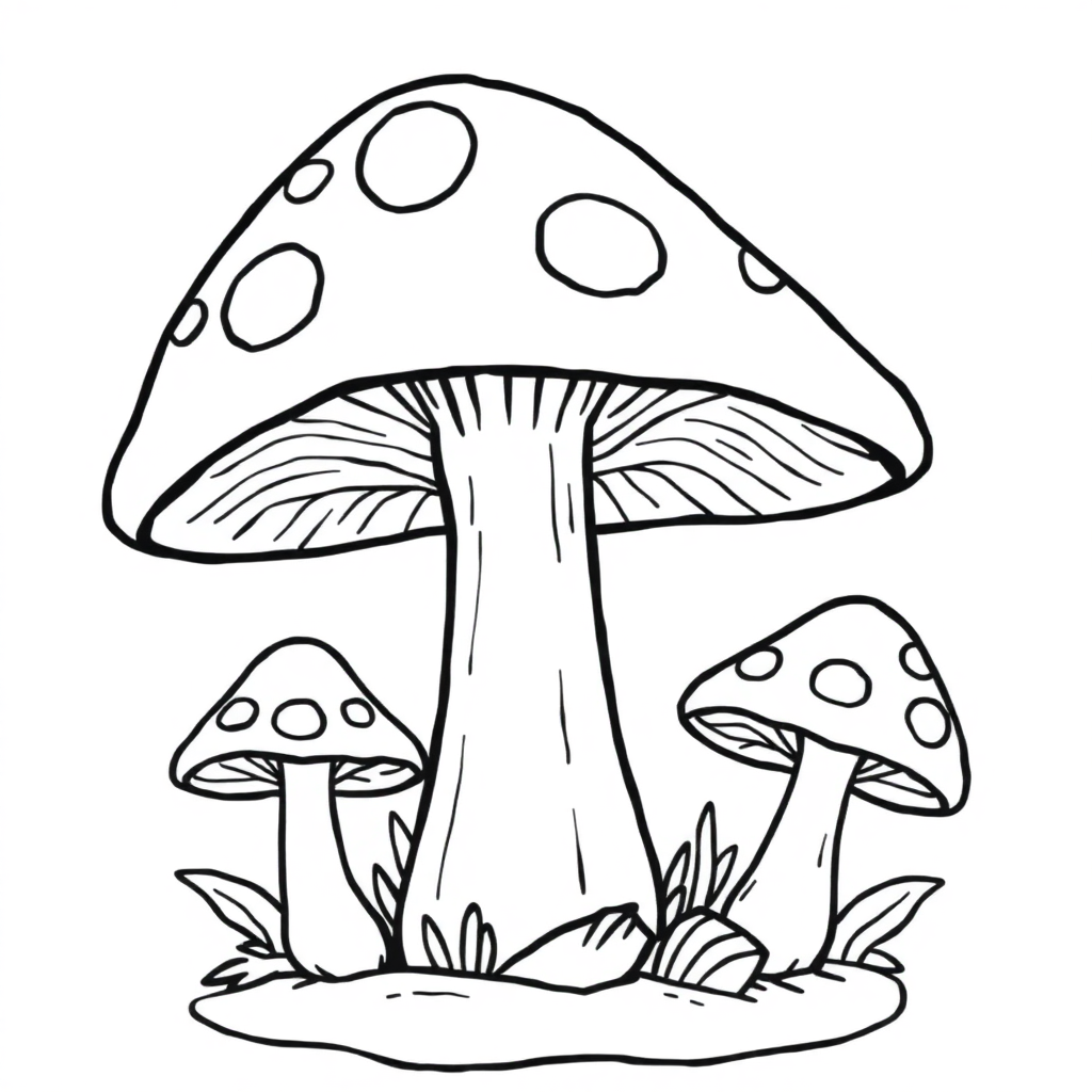 Cartoon Mushrooms Coloring Page