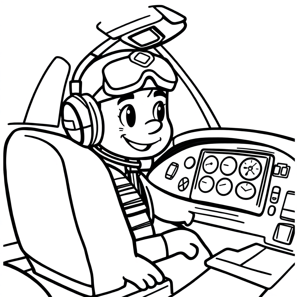 Cartoon Pilot In Cockpit Coloring Page
