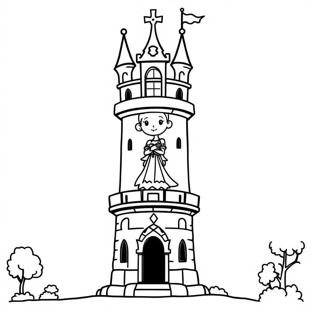 Cartoon Princess In Tower Coloring Page