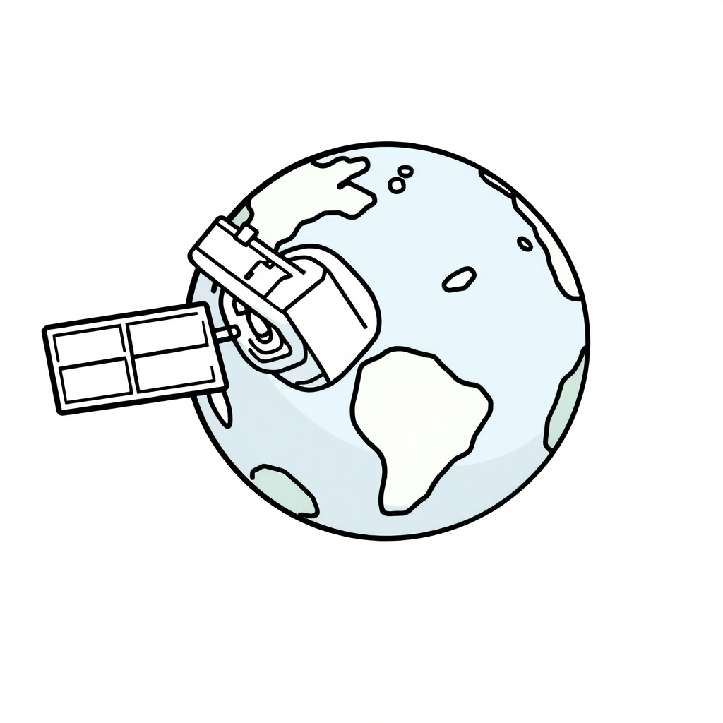 Cartoon Satellite Orbiting Earth Coloring Page